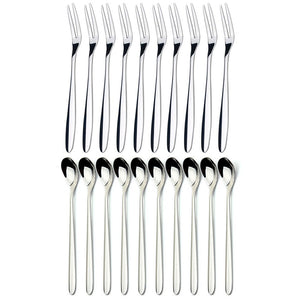 [20-PCS] Stainless Steel Cocktail Tasting Appetizer Cake Fruit Forks and Tea Dinner Server Spoon Kitchen Accessory Wedding Party (10 Forks + 10 Spoons)