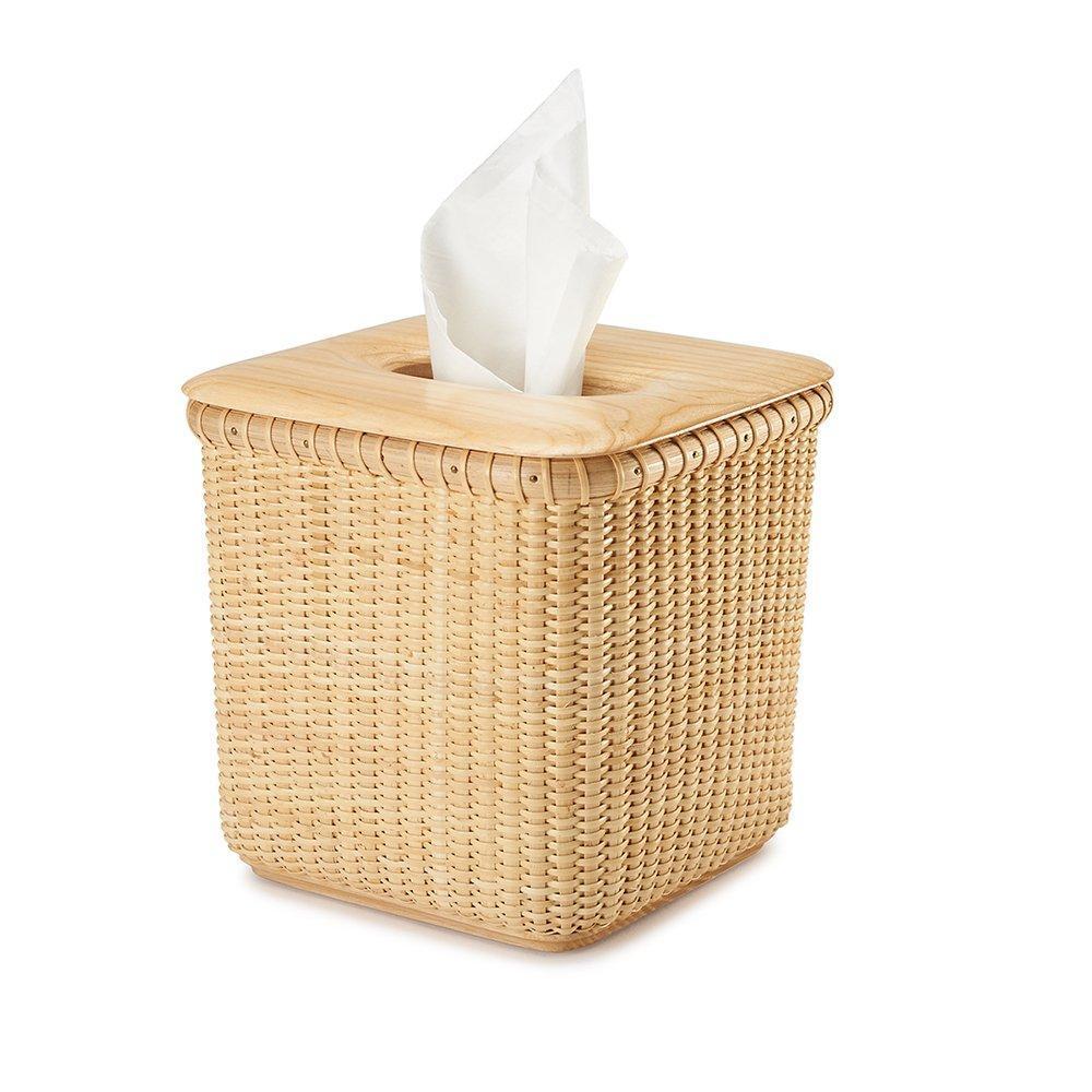 Tengtian Nantucket Basket Extraction Paper Basket Tissue BoxToilet Paper Storage Containers Paper Towel Holders Woven Rattan Handwoven Square Rattan Tissue Box Cover Office Kitchen Bath Living(Oak)