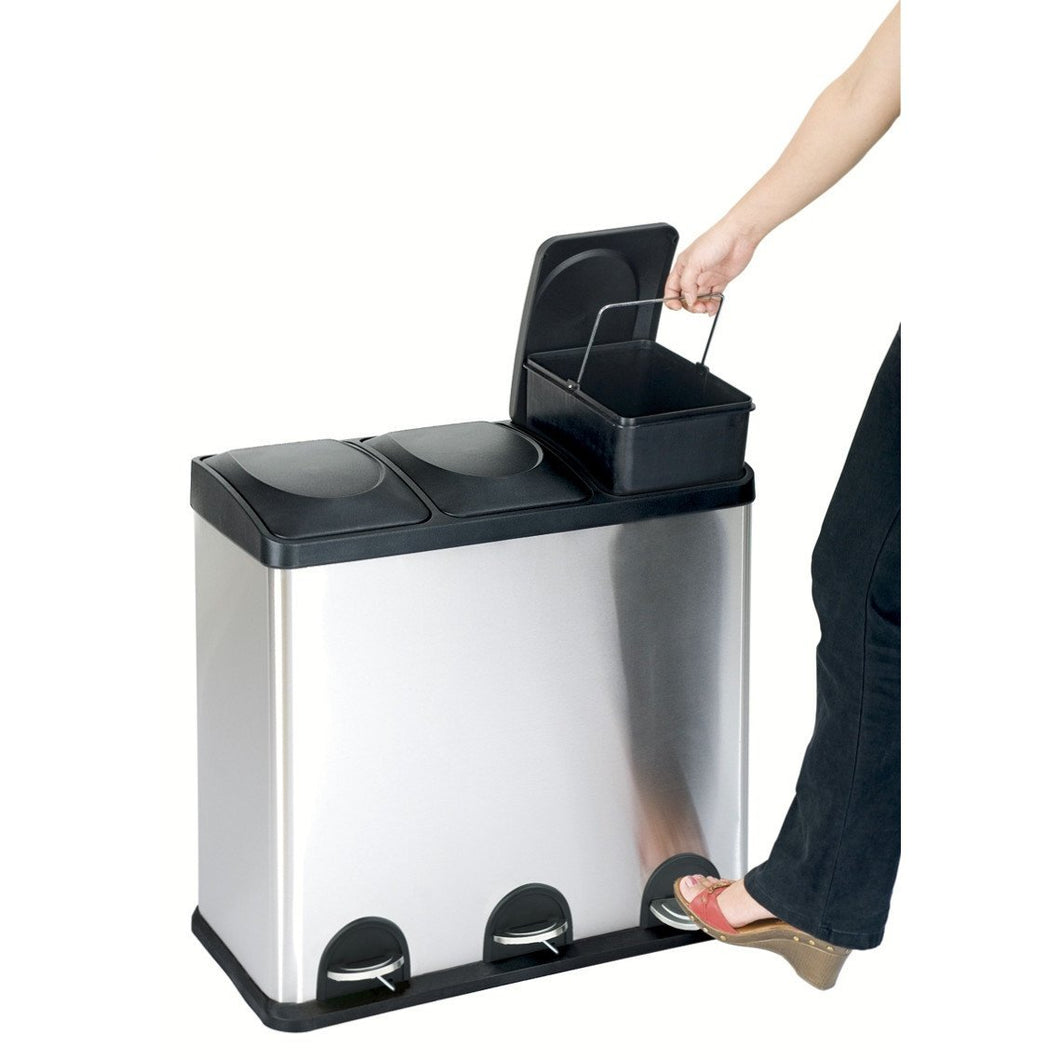 Step N' Sort 16-Gallon 3-Compartment Stainless Steel Trash and Recycling Bin