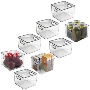 mDesign Plastic Food Storage Container Bin with Handles - for Kitchen, Pantry, Cabinet, Fridge/Freezer - Cube Organizer for Snacks, Produce, Vegetables, Pasta - BPA Free - 8 Pack, Clear