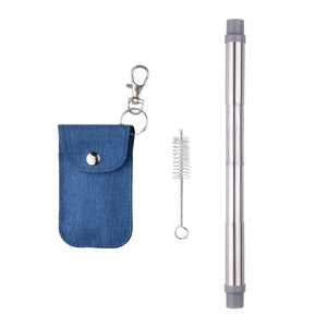SAVORLIVING Reusable Stainless Steel Straws Portable 8.3inch Drinking Straws Collaspible Straws with Keychain Pouch and Cleaning Brush (Blue, Large)
