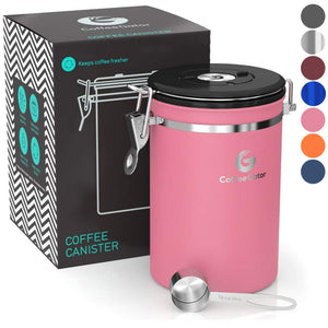 Coffee Gator Stainless Steel Container - Canister with co2 Valve and Scoop (Pink, Large)