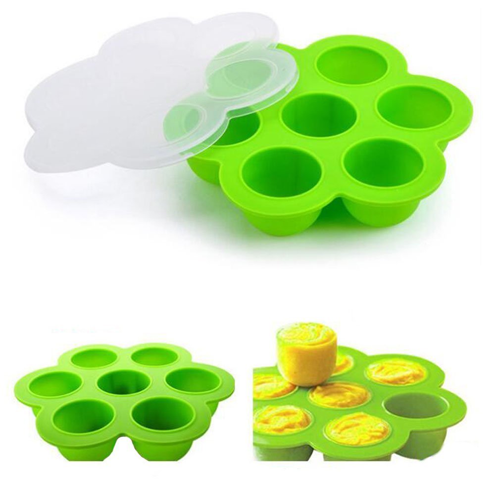 Silicone Ice Cube Trays & Food Storage Trays with Clip-On Lid, 7Cavities Food Storage Conatiners, Reusable Storage Container and Baby Food container