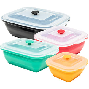 Collapse it Silicone Food Storage Containers - BPA Free Airtight Silicone Lids, 4 Piece Set of 7-Cup & 4-Cup Collapsible Lunch Box Containers - Oven, Microwave, Freezer Safe