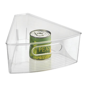 mDesign Kitchen Cabinet Lazy Susan Storage Organizer Bin with Front Handle - Small Pie-Shaped 1/8 Wedge, 4" Deep Container - Food Safe, BPA Free - Clear