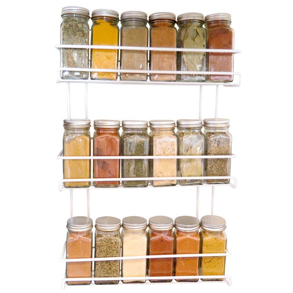 Evelots Spice Rack-3-Tier-Door/Wall Mounted-Coated Wire-Can Store 18 Bottles