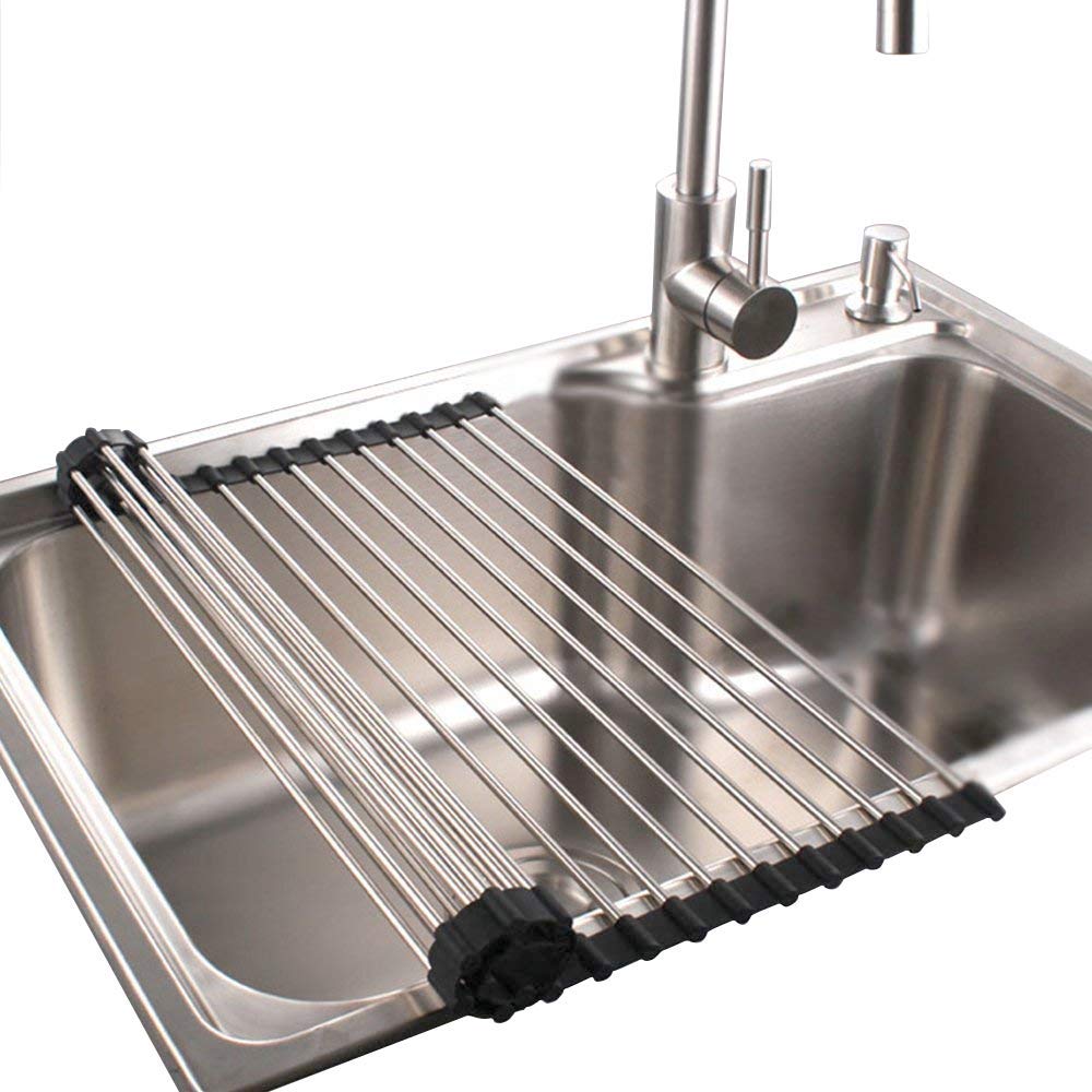 Roll Up Dish Drying Rack in Sink Stainless Steel Kitchen Folding Rack Over Sink Dish Drainer16’’(L) x9.5’’(W)