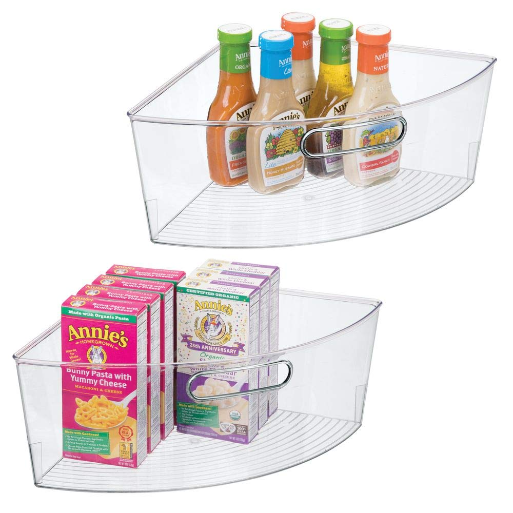 mDesign Kitchen Cabinet Plastic Lazy Susan Storage Organizer Bins with Front Handle - Large Pie-Shaped 1/4 Wedge, 6