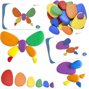 edx Education Rainbow Pebbles - Sorting and Stacking Stones 36 Pebbles + Activity Cards