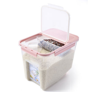 10kg Rice Container, WOLFBUSH Fresh Grain Dry Food Sealed Storage Bin Plastic for Cereals Beans, with Measuring Cup