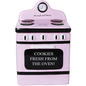 Ebros "Cookies Fresh From Oven!" Ceramic Vintage Pink Oven Cookie Jar With Seal Tight Lid Decorative 7.25"Tall Kitchen Accessory Figurine