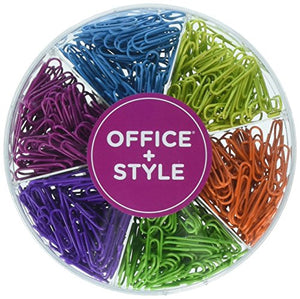Decorative Multi-Colored 28 mm Paper Clips for Home & Office, Six Colors for Different Projects in Reusable Organizing Container, 480 pieces, By Office Style