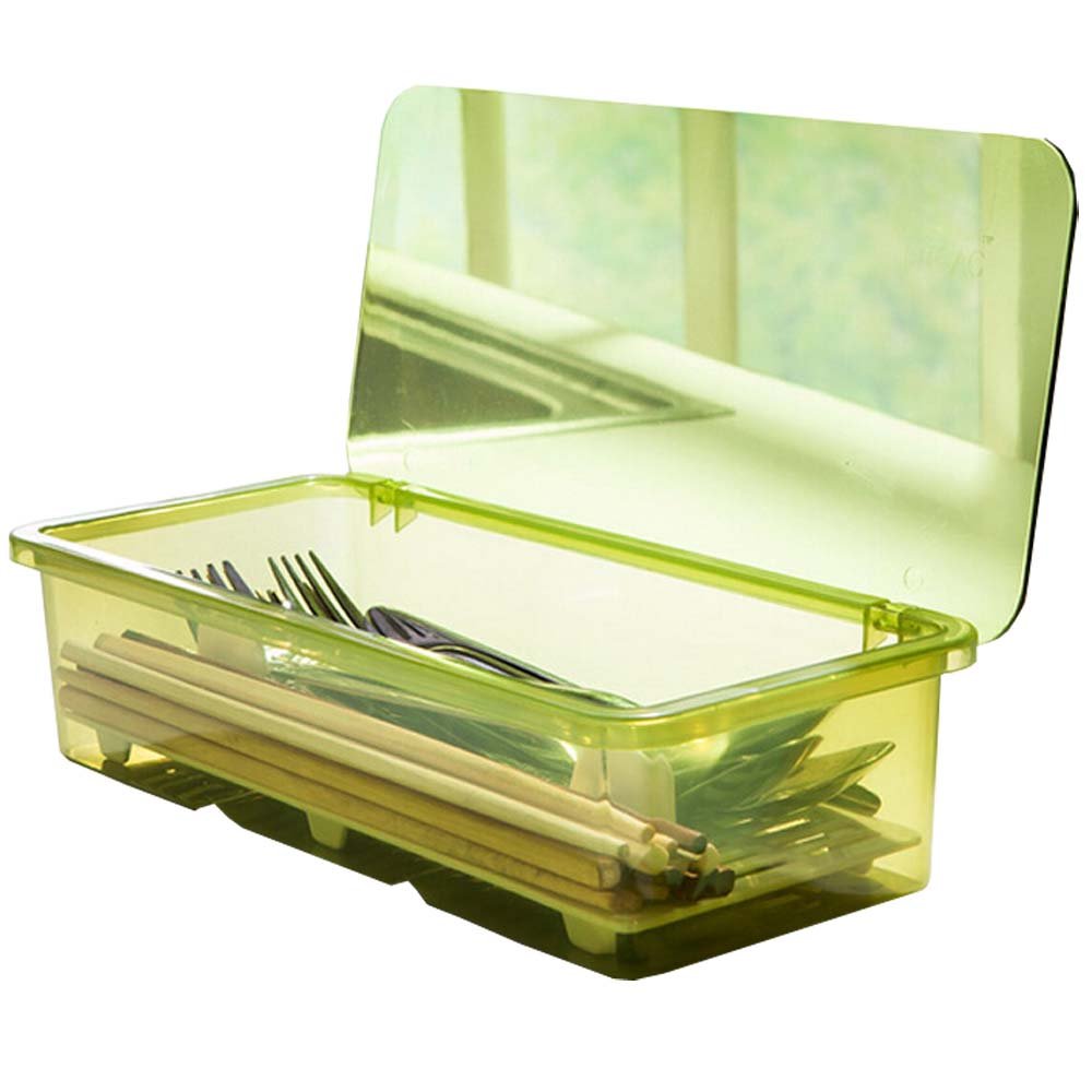 AIYoo Flatware Tray Kitchen Drawer Organizer With Lid And Drainer - Plastic Kitchen Cutlery Tray and Utensil Storage Container with Cover - Dust-proof Dinnerware Holder Green