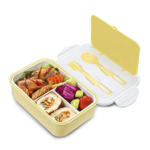 Bento Box for Adults & Kids with 3 Compartment Portion, Leakproof Yellow