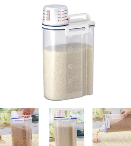 Fashionclubs 2KG Plastic Cereal Sealed Container Tank Dispenser Keeper Bin With Pour Spout And Mearuing Cup,Dry Food Saver Container Box