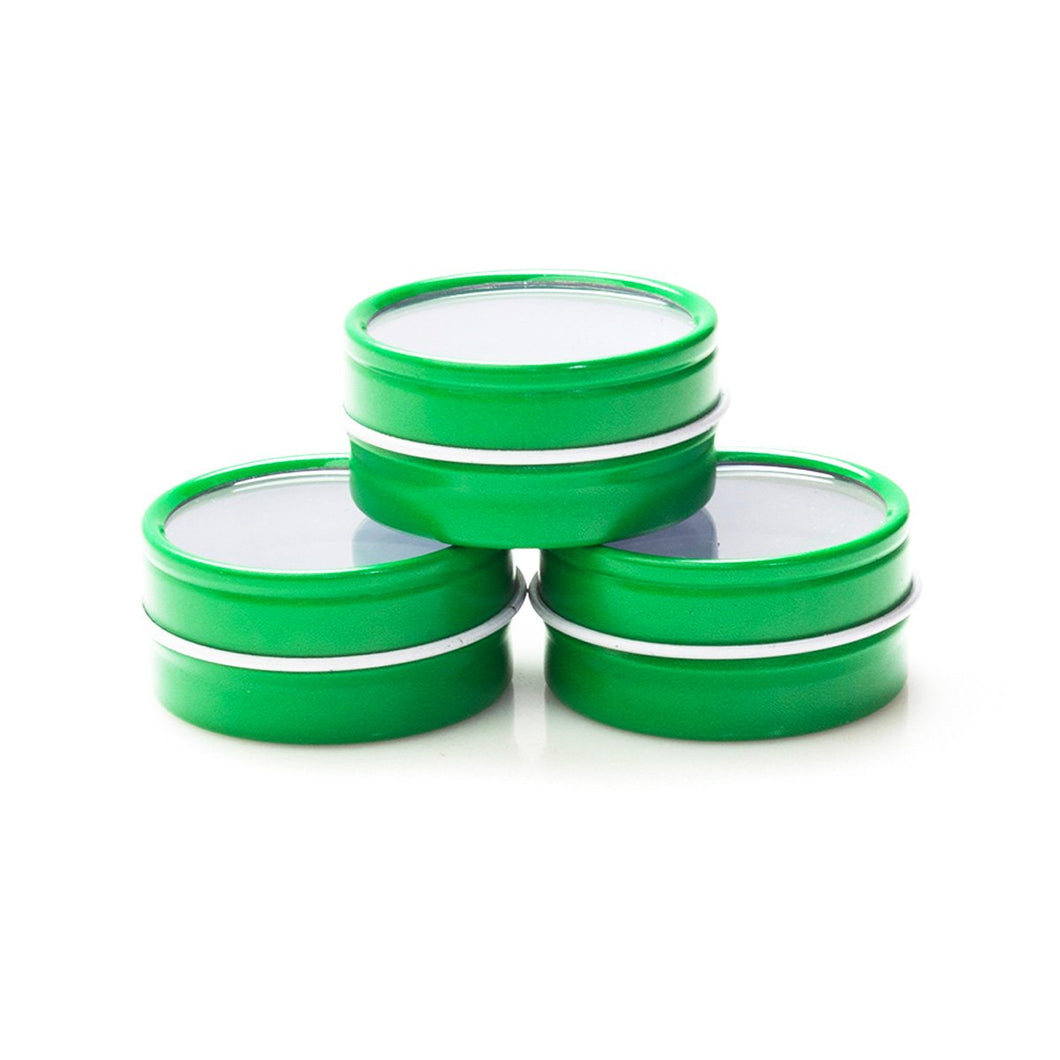 Mimi Pack 6 oz Shallow Round Metal Tin Can Clear Window Top Lid Steel Containers For Favors, Spices, Balms, Gels, Candles, Gifts, Storage 24 Pack (Green)