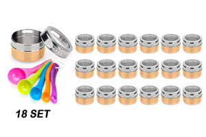 Nellam Stainless Steel Magnetic Spice Jars - Bonus Measuring Spoon Set - Airtight Kitchen Storage Containers - Stack on Fridge to Save Counter & Cupboard Space - 24pc Organizers