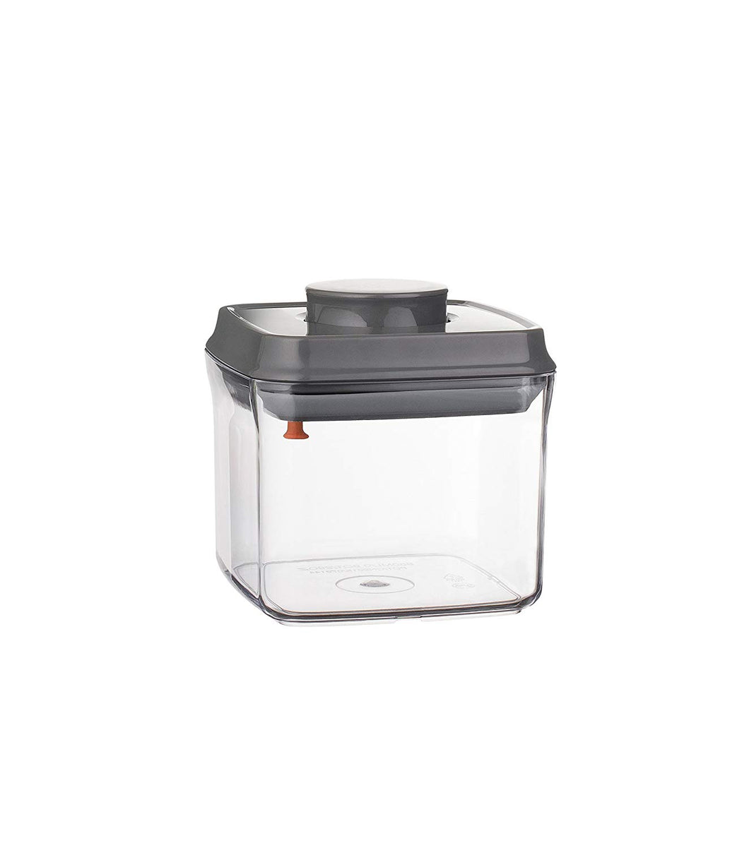 Pop Top Food Storage Container with Airtight Rubber Seal and Push Button Locking Cover, Unique Lid Hook and Bonus Scoop, 0.9 qt