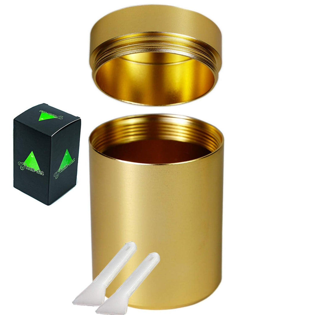 Cool and Smell-Proof Airtight Stash Container for Herbs, Spices, and Tobacco with 2 Pollen Scraper Tools, Discreet Storage case, Gold.