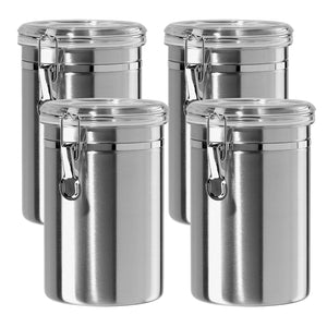 Airtight Canisters Sets for the Kitchen Stainless Steel - Beautiful for Kitchen Counter, Small 32oz, Food Storage Container, Tea Coffee Sugar Canisters by SilverOnyx - Small 32oz - 4 Piece
