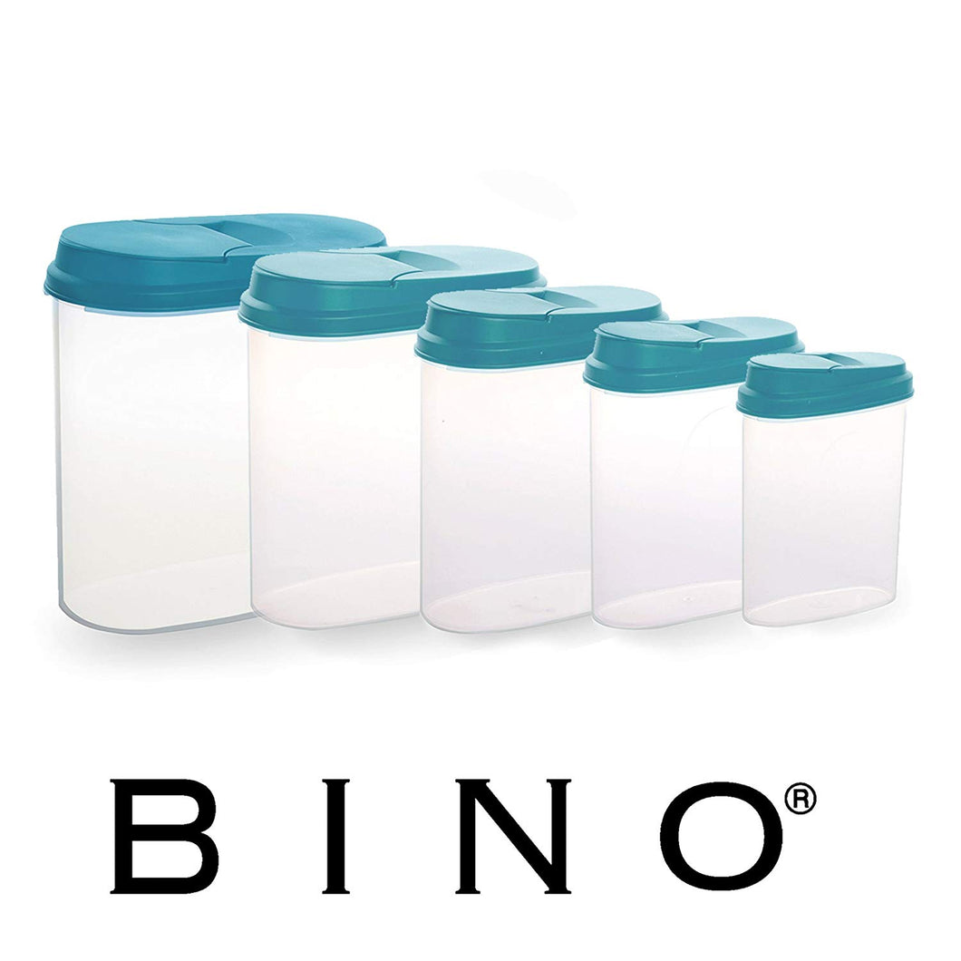 BINO 10-Piece Multi-Purpose Flip Lid Container Set – Kitchen Pantry Cereal & Dry Food Storage, Aqua Blue