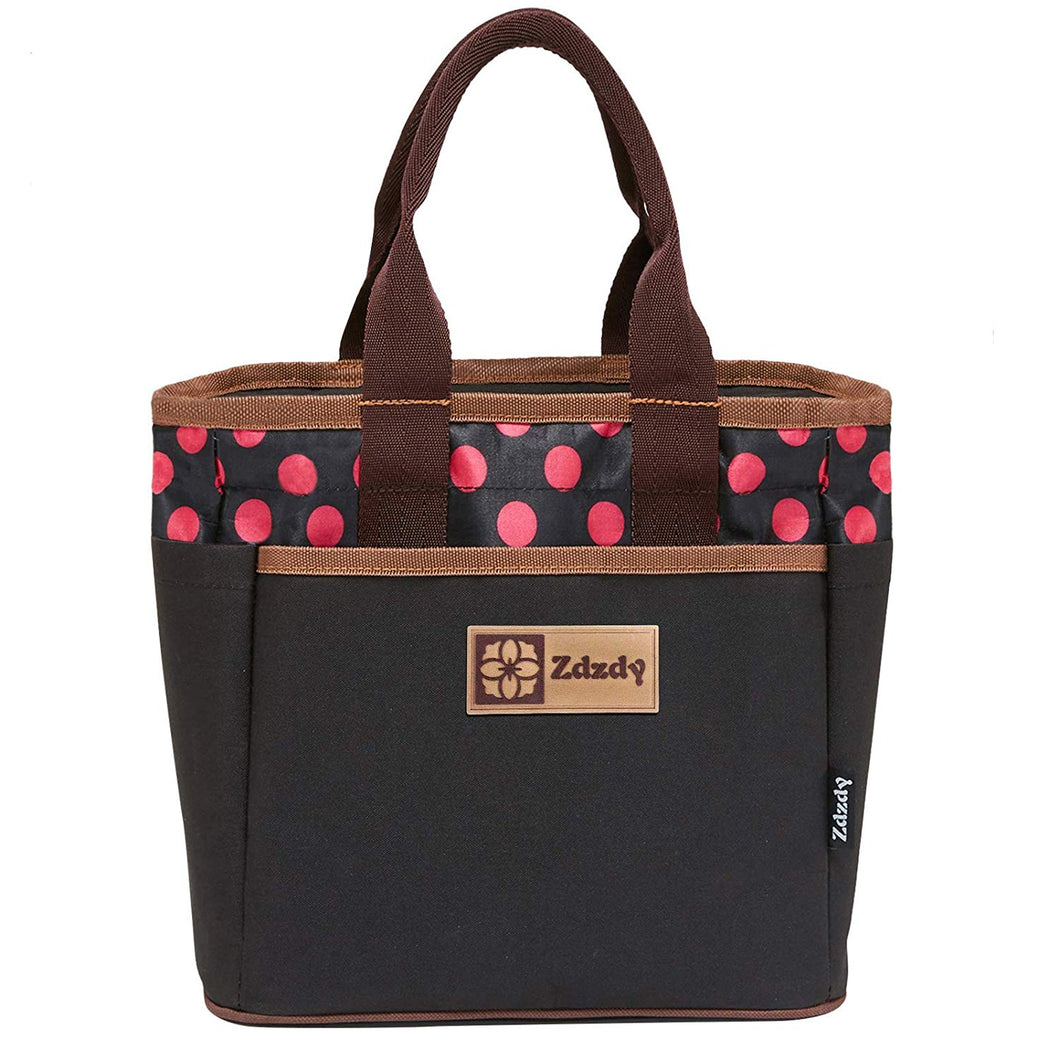 Zdzdy Adult Insulated Lunch Tote Bag for Women with Zipper Reusable Grocery Cooler Bag Waterproof Personality Handbag Large Capacity Bento Box for Girls Work Picnic, Polka Dot