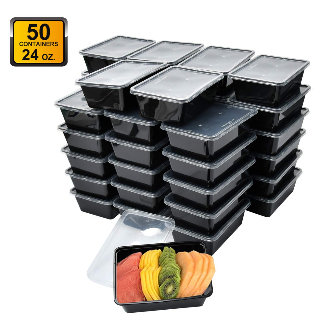 Meal Prep Containers, 50 Pack Disposable Plastic Bento Insulated Lunch Box Reusable Healthy Food Storage with Lids for Microwaveable Dishwasher Freezer Safe (1500ML/ 51OZ)