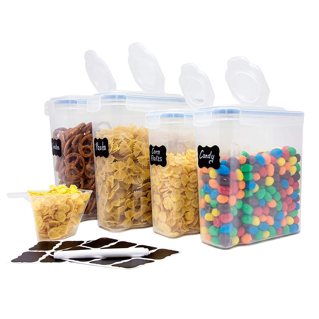 5 pc. Pop Up Set Clear Food Containers w Airtight Lids for Kitchen and Pantry Storages - Storage for Cereal, Flour, Cooking - BPA-Free Plastic Guru Products