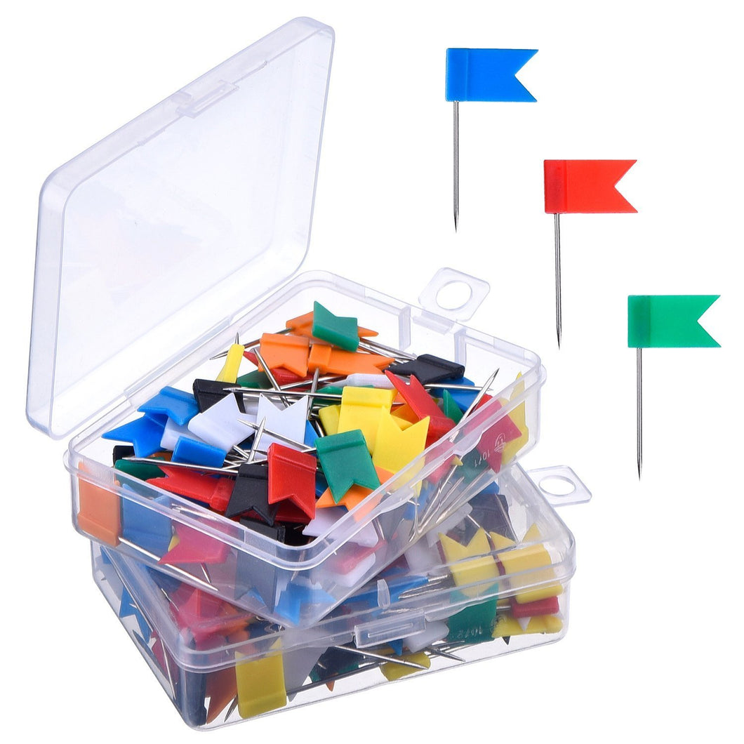 200 Pieces Map Flag Push Pins Tacks in 2 Box, Assorted 7 Colors