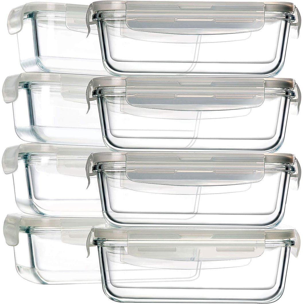 8 Pack Glass Food Storage Containers, Bayco Glass Meal Prep Containers, Airtight Glass Storage Containers with Lids - BPA-Free & FDA Approved & Leak Proof (8 lids & 8 Containers) 30oz