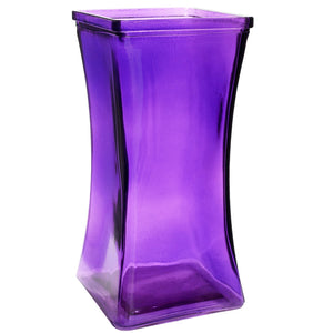 Flower Rose Bunch Glass Gathering Vase Decorative Centerpiece for Home or Wedding (Fits Dozen Roses) - Square - 8.75" Tall, 4.5" Opening, Purple