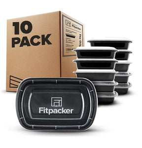 Fitpacker Meal Prep Containers [10 Pack] 1 Compartment with Lids, Food Storage Bento Box | BPA Free | Stackable | Lunch Boxes, Microwave/Dishwasher/Freezer Safe, Portion Control (28 oz)