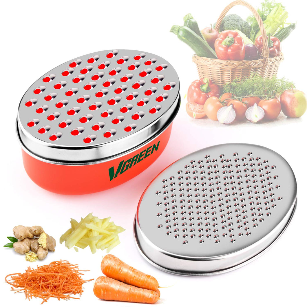 V.GREEN Cheese Grater, 4-IN-1 Stainless Steel Grater Zester with Storage Container - Rated Best Grips For Veggie, Vegetable, Fruits, Food - Kitchen Cutting Tool - Lifetime Replacement Warranty (Red)