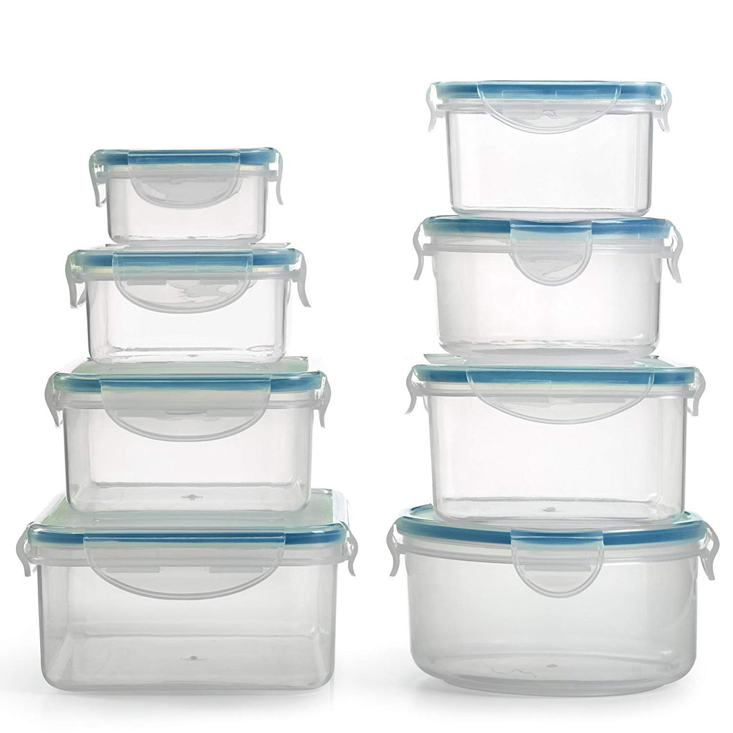 BPA Free Plastic Food Container Set with Locking Lids - Safe for Dishwasher and Freezer - Snap On Lids Keep Food Fresh with Airtight Seal - Home & Kitchen (16 Piece)