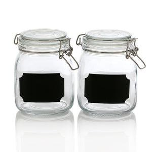 Set of 2, 32 Ounce Clear Airtight Canister Set with Chalkboard Labels, Glass Jars for Cereal, Flour, Pantry Storage Jars