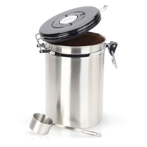 Gorgeous Coffee Canister - Stainless Steel Storage Container with Scoop - Keeps Your Coffee Airtight Fresh and Flavorful