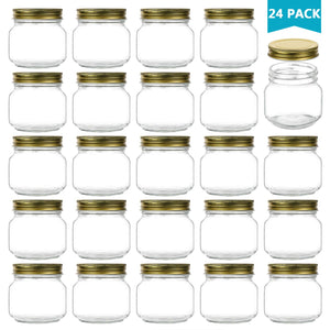 Encheng 8 oz Glass Jars With Lids,Ball Regular Mouth Mason Jars For Storage,Canning Jars For Caviar,Herb,Jelly,Jams,Honey,Dishware Safe,Set Of 24
