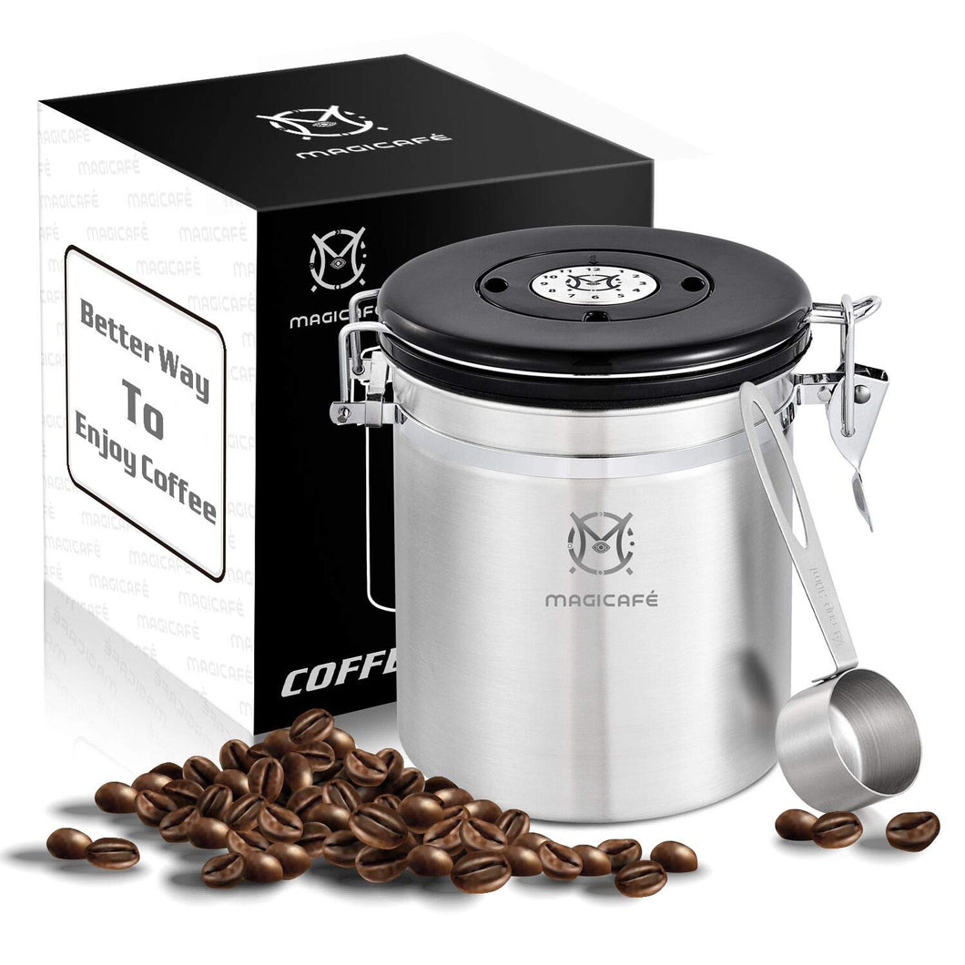 Magicafé Airtight Coffee Container Canister - With CO2 Valve Airscape Coffee Container With Scoop for Ground Coffee Beans Storage Medium 16oz