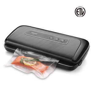 Flexzion Vacuum Sealer - Automatic Vacuum Air Sealing Machine System with Bags, Rolls, Vacuum Hose Starter Kit for Dry, Moist, Fresh Foods Storage, Food Preservation Saver, Sous Vide (Black)