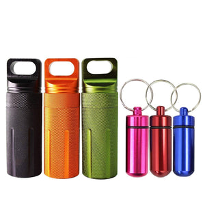 6pcs Waterproof Aluminum Pill Box Case Bottle Cache Drug Holder Keychain Container - Colorful Outdoor Camping Travel Traveling Portable Pill Capsule/Match Case (3Mini Size+3Large Size, Random Colors)