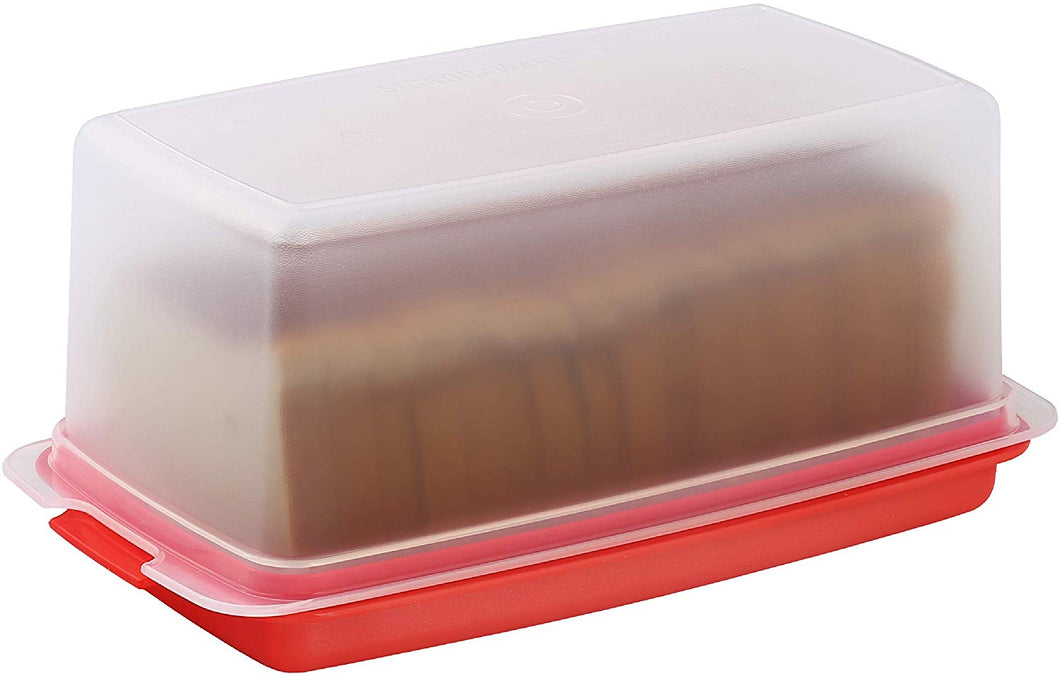 Bread Box -Dual Use Bread Holder/Airtight Plastic Food Storage Container for Dry or Fresh Foods -2 in 1 Bread Bin- Loaf Cake Keeper/Baked Goods -Keeps Bread Fresh- Red and Clear Cover - Signoraware