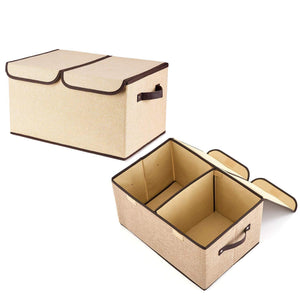 Large Fabric Storage Bins with Lids and Removable Dividers,Collapsible Linen Storage Boxes Containers for Toy,Nursery,Closet, Shelf,Living Room, Bedroom Organize(2 Pack, Beige)