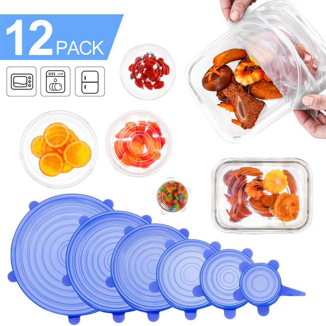 Farielyn-X Silicone Stretch Lids (12 Pack,Double Color,Various Size), Reusable Durable and Expandable Lids, Eco-friendly Stretch for Container, Bowl and Cup in Dishwasher, Refrigerator and Microwave