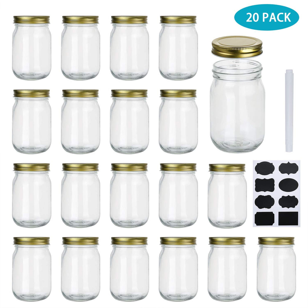 Encheng 12 oz Glass Jars With Lids,Ball Wide Mouth Mason Jars For Storage,Canning Jars For Caviar,Herb,Jelly,Jams,Honey,Dishware Safe,Set Of 20 …