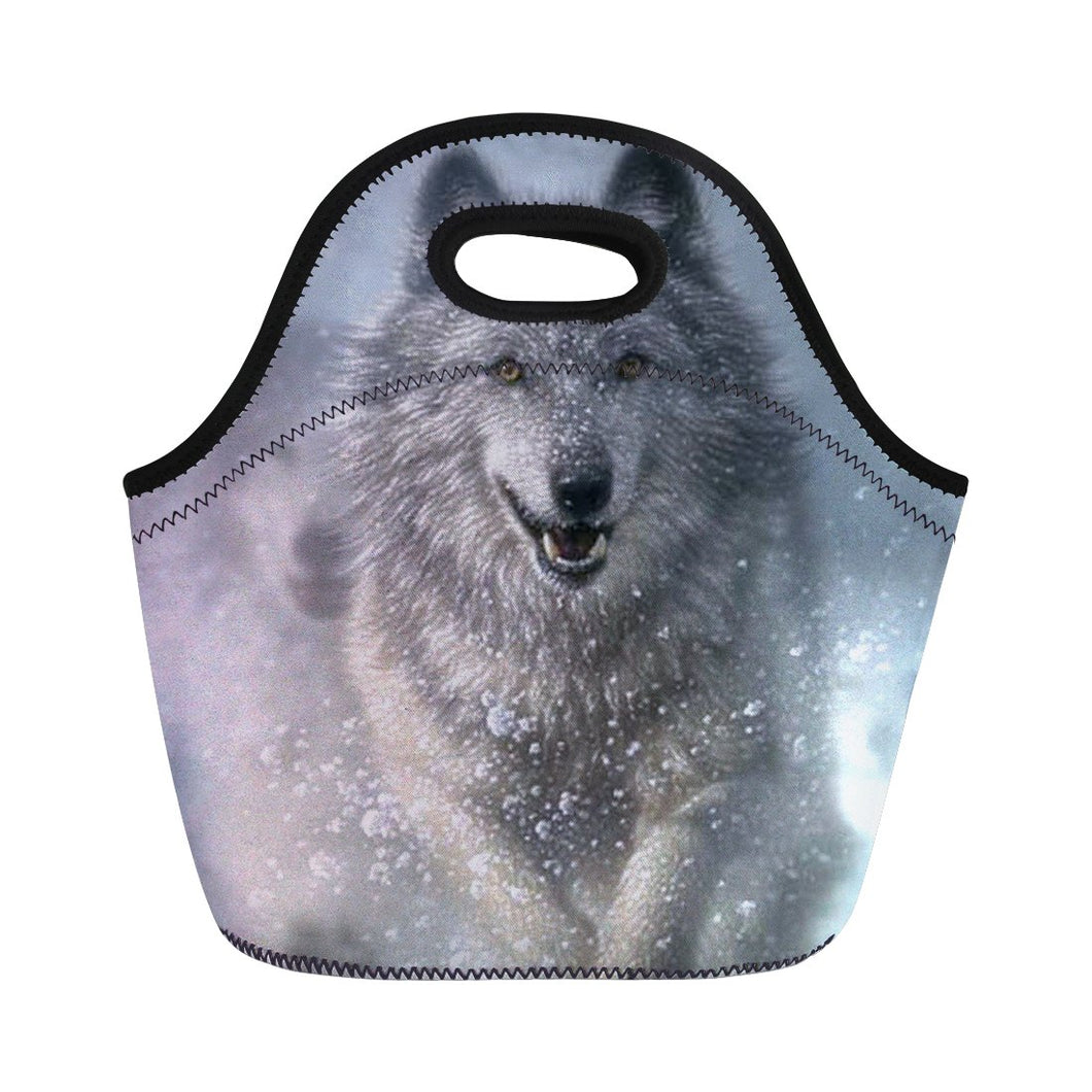 Mumeson White Wolf Print Personalized Lunch Bag Waterproof Insulated Thermal Small Lunch box Tote bag Handbag