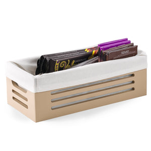 Wooden Storage Bin Container - Decorative Closet, Cabinet and Shelf Basket Organizer Lined with Machine Washable Soft Linen Fabric - Tan, Extra Small