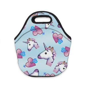 Boys Girls Kids Women Adults Insulated School Travel Outdoor Thermal Waterproof Carrying Lunch Tote Bag Cooler Box Neoprene Lunchbox Container Case (Heart and Unicorn)