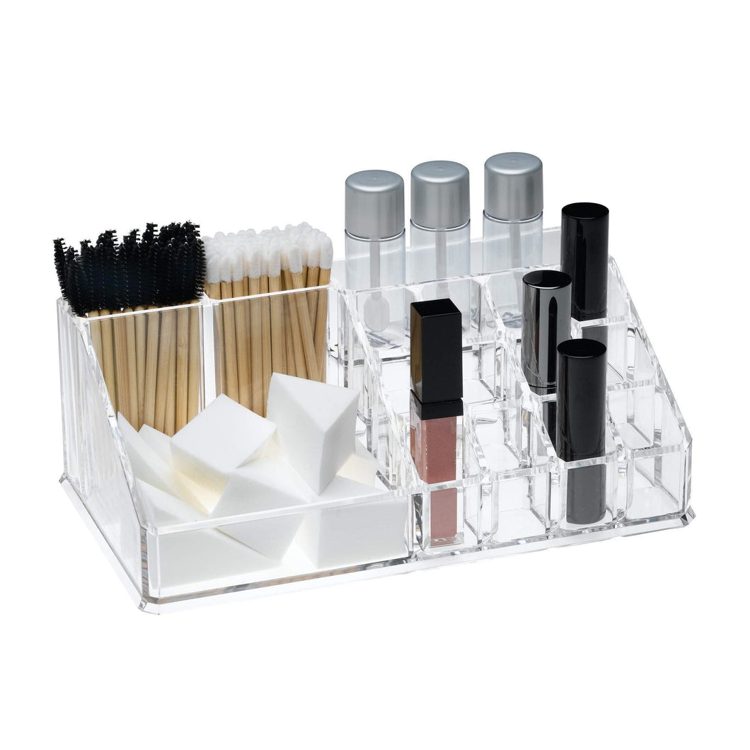 Acrylic Makeup Organizer and Holder: Storage for Make Up Brushes, Lipstick, and Cosmetic Supplies, Fits on Counter top, Vanity or Desk, Clear