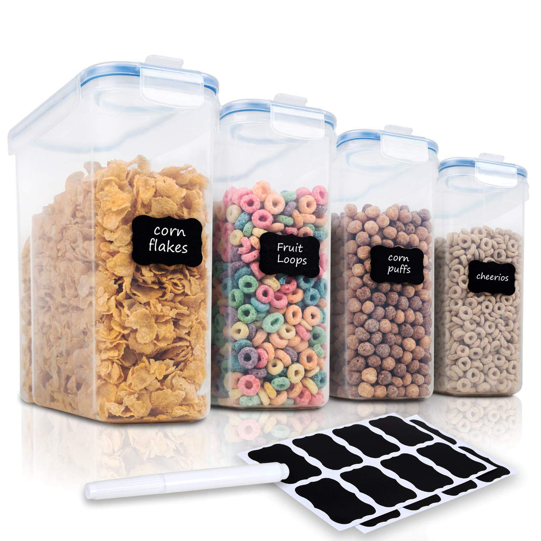 Cereal Container Storage Set - Airtight Food Storage Containers with Lid, BPA Free Plastic Cereal Dispenser with 16 Free Labels & 1 Marker, Set of 4 (135.2oz) - FOOYOO