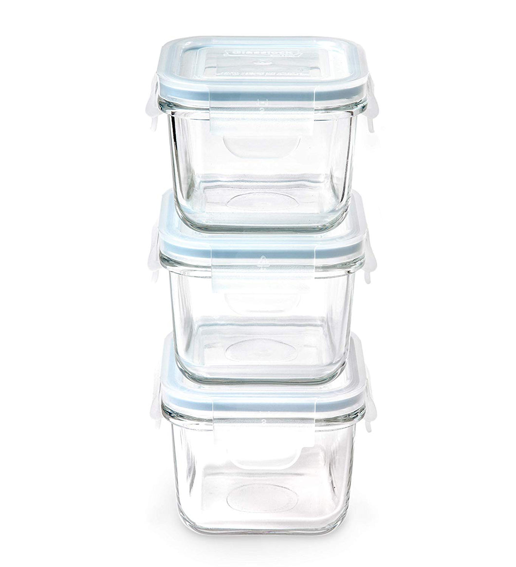 Glasslock Food-Storage Container with Locking Lids Microvave Safe 6pcs Set Square 7oz
